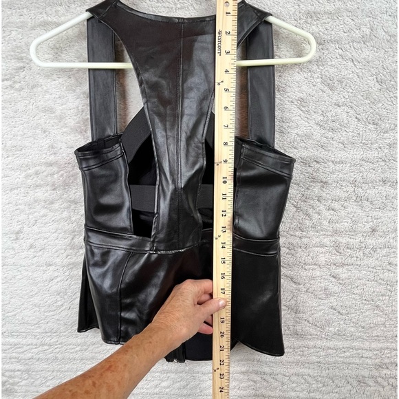 Black Faux Leather Bustier Large Coquette Goth Sexy - Picture 14 of 16